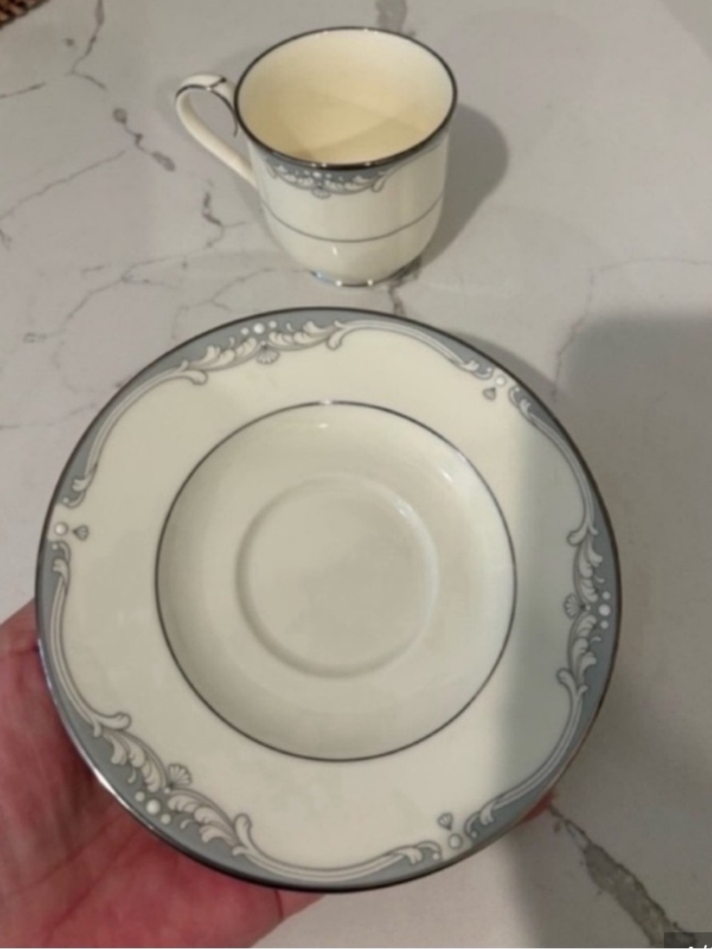 Vintage Noritake Cousteau Bone China Teacup and Saucer Set Off White Grey Japan - Picture 4 of 11